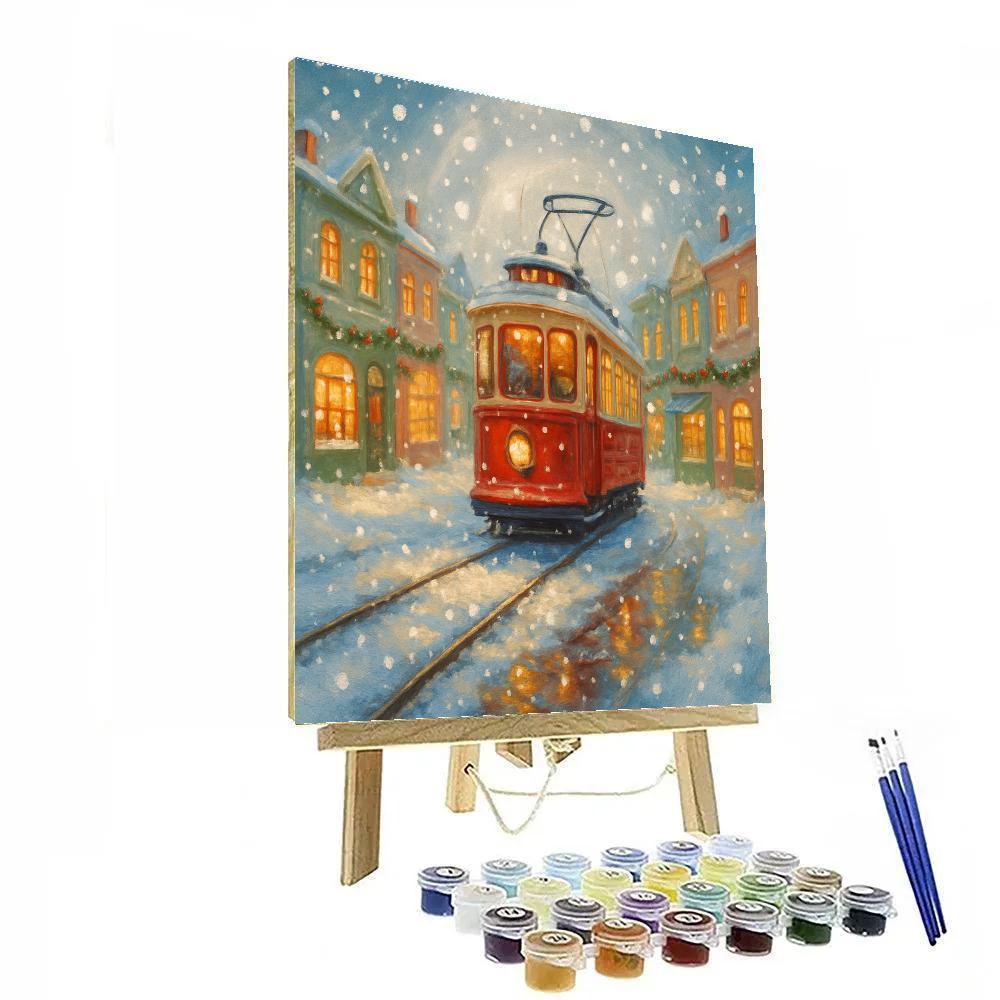 Peppermint Street Tram Through Snowglobe City painting number kit