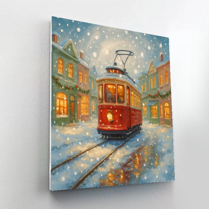 Peppermint Street Tram Through Snowglobe City painting number kit