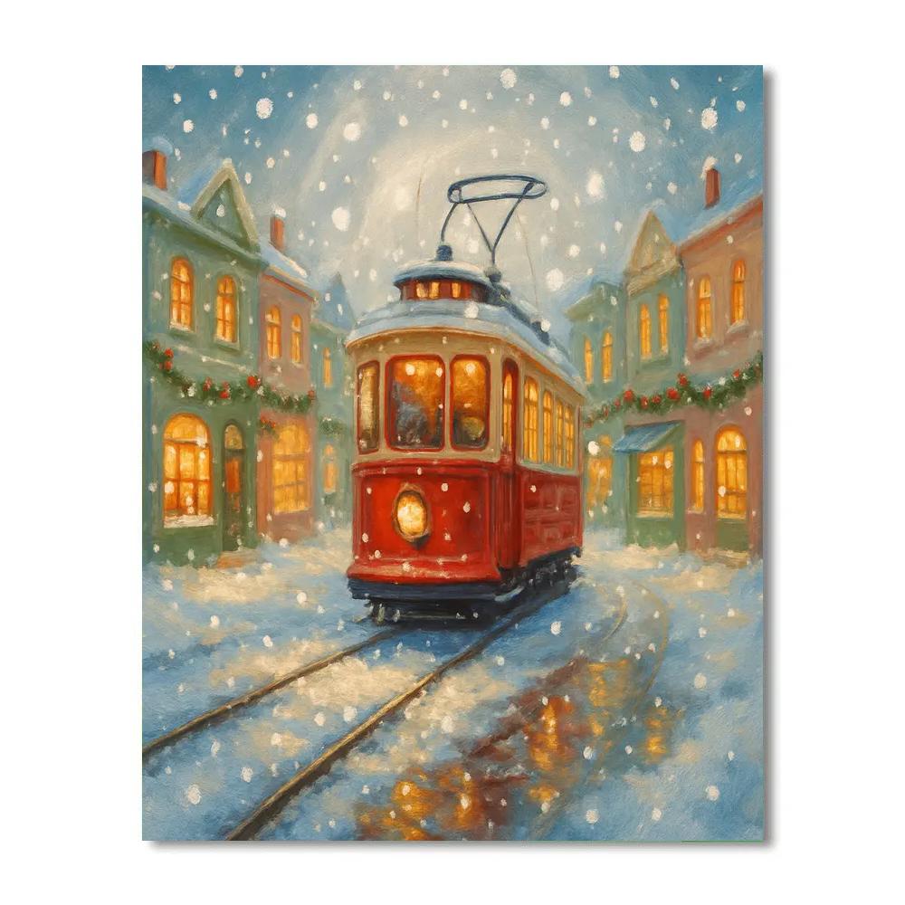 Peppermint Street Tram Through Snowglobe City painting number kit