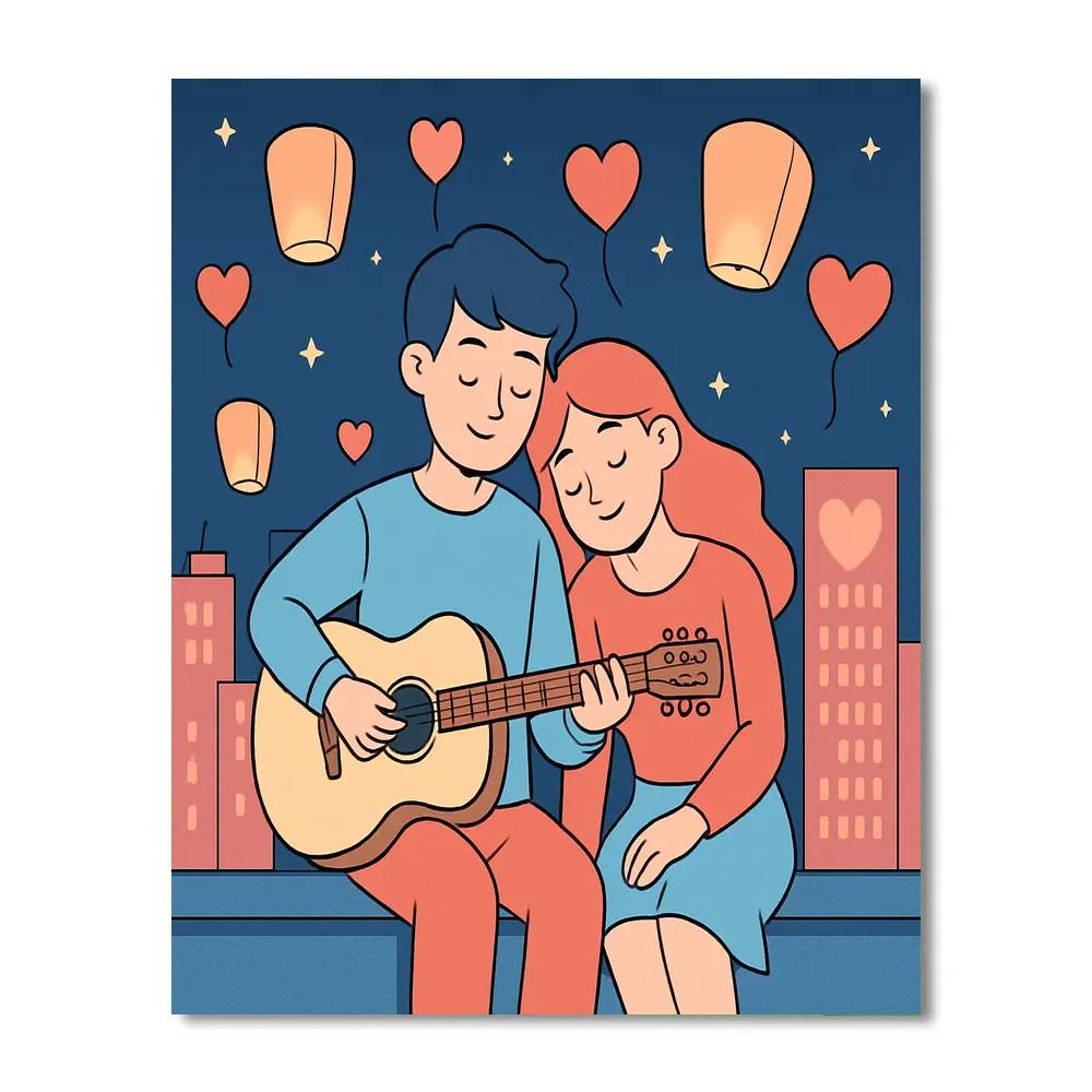 Valentines Day Starlit Rooftop Serenade Paint by numbers kits