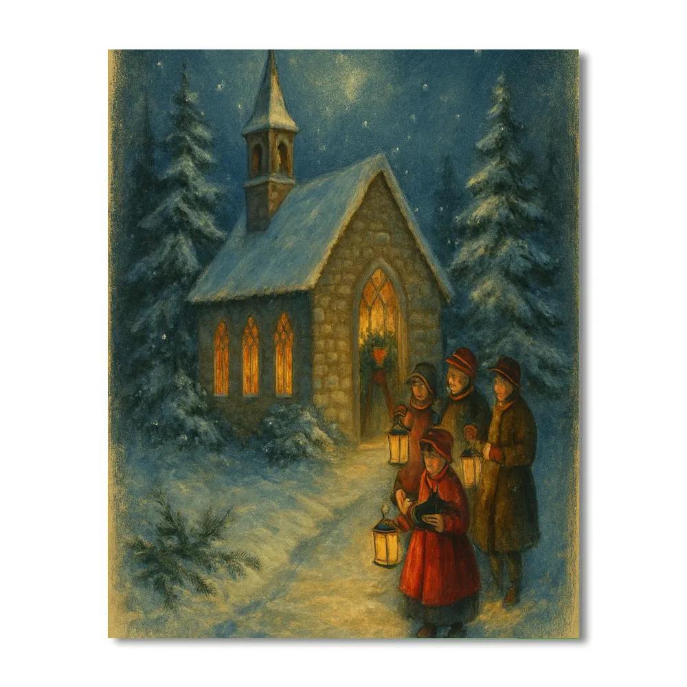 Moonlit Churchyard With Caroling Lanterns Numbered painting kits