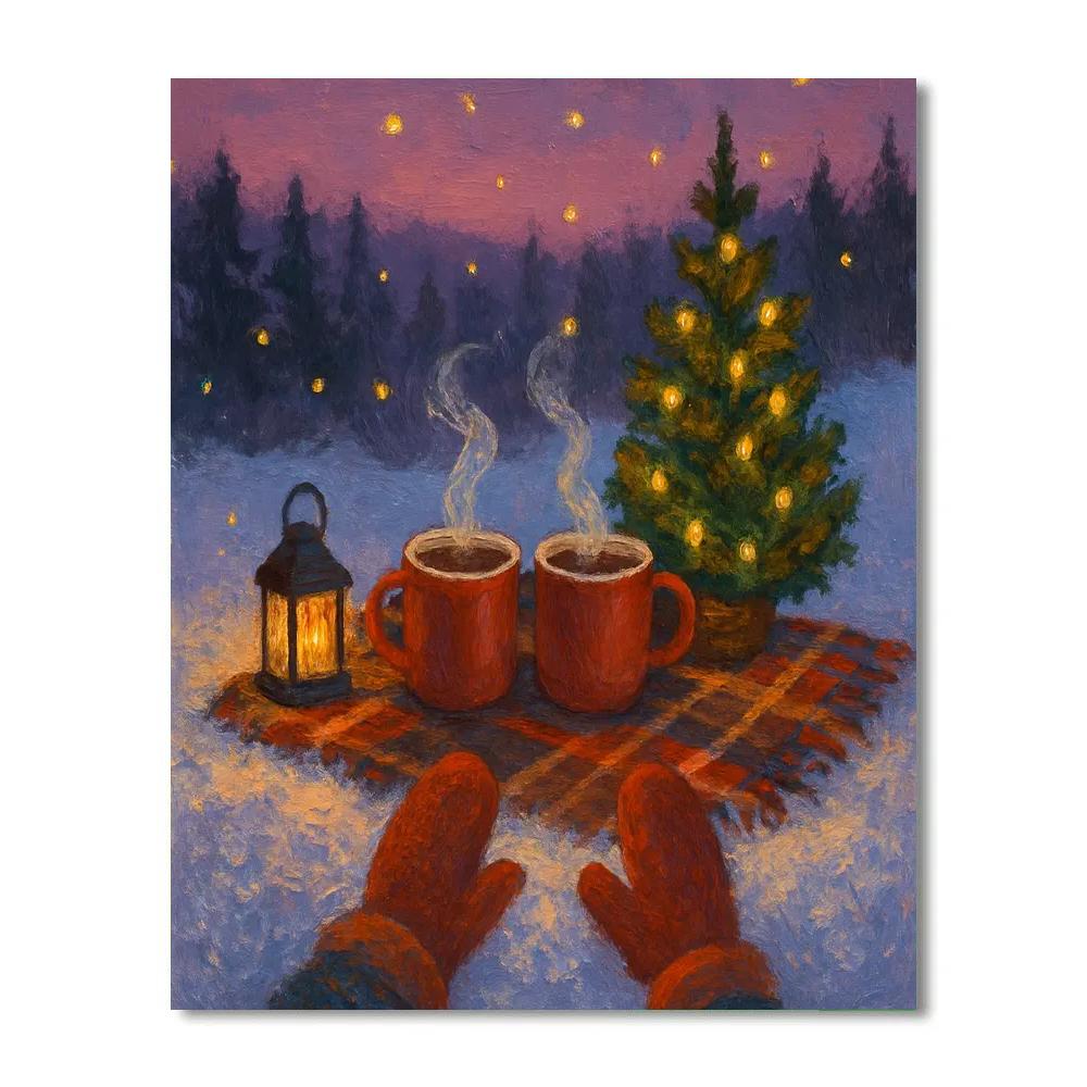 Winter Picnic With Hot Cocoa And Fireflies Painting by numbers kit