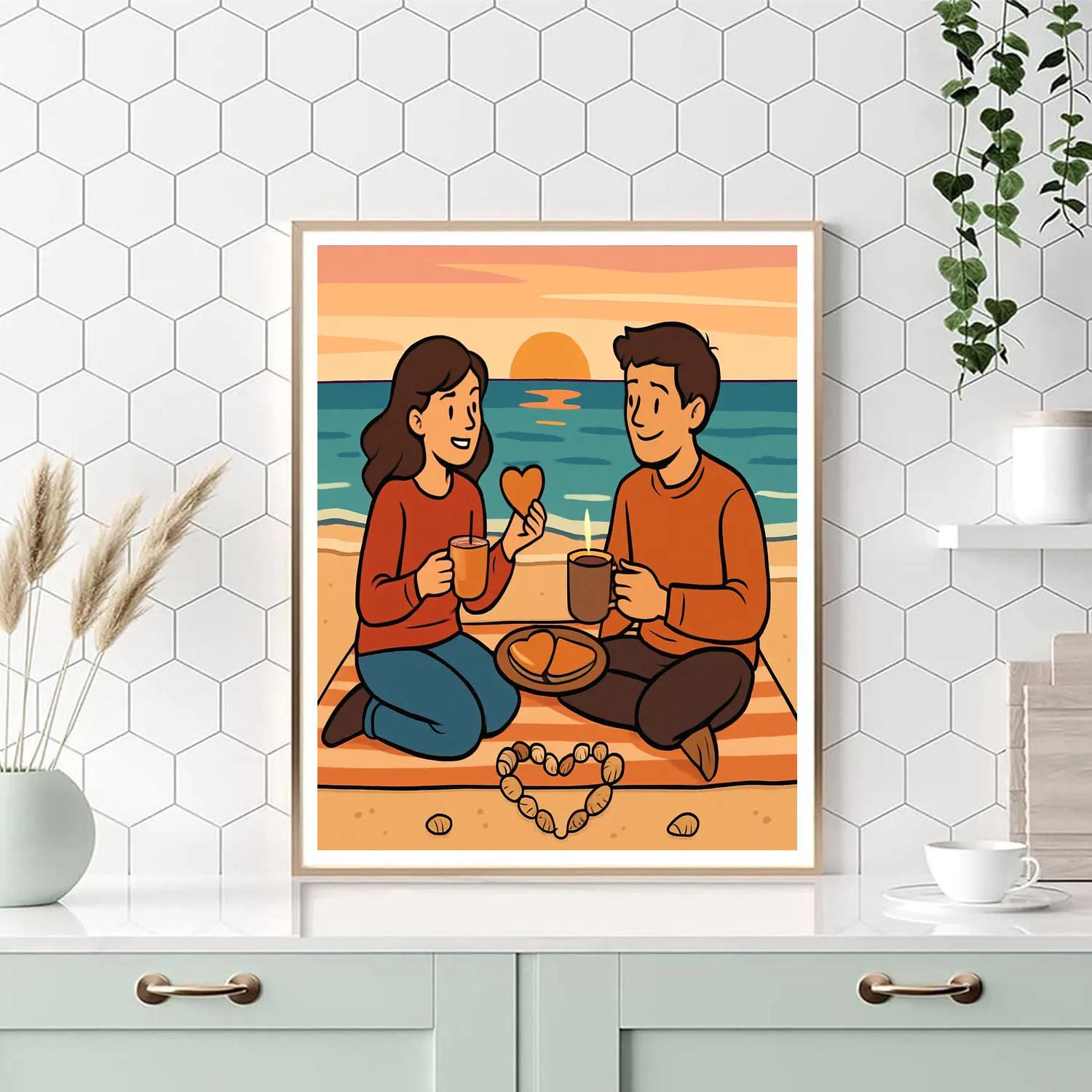 Sunrise Beach Picnic Of Valentines Day Joy paint by numbers