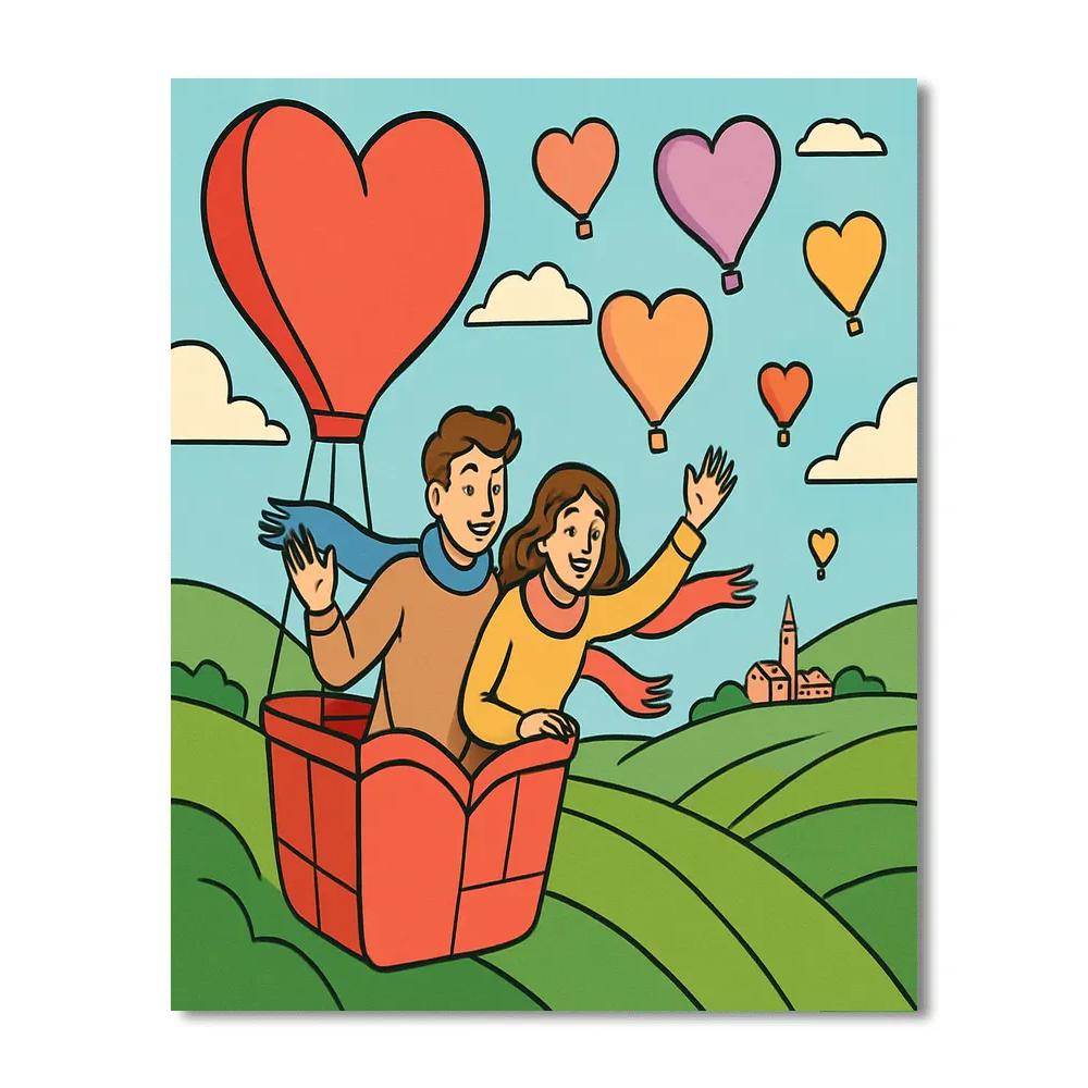 Sweetheart Hot Air Balloon Parade Valentines Day Style painting number kit