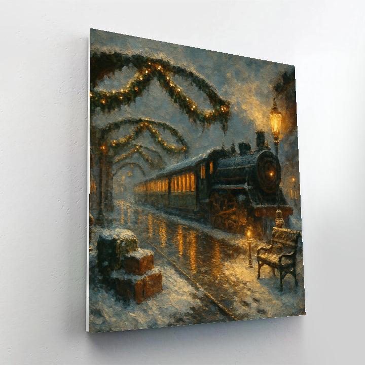 Snowy Train Station Under Garland Arches Paint by numbers kits
