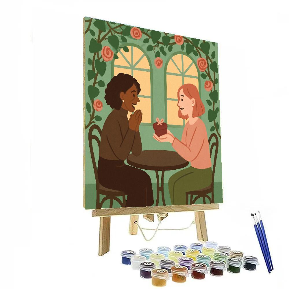 Garden Cafe Conversation In Valentines Day Glow Painting by numbers kit