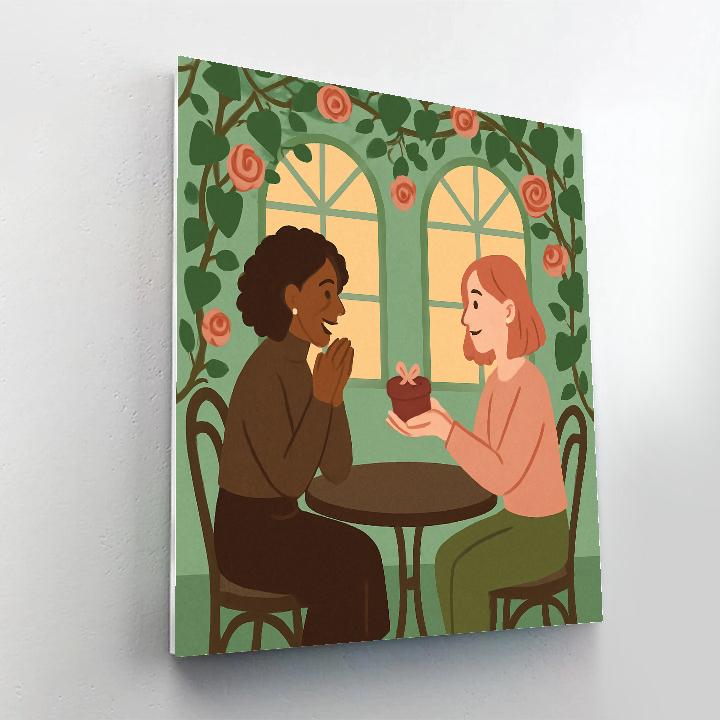 Garden Cafe Conversation In Valentines Day Glow Painting by numbers kit