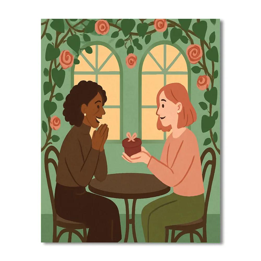 Garden Cafe Conversation In Valentines Day Glow Painting by numbers kit