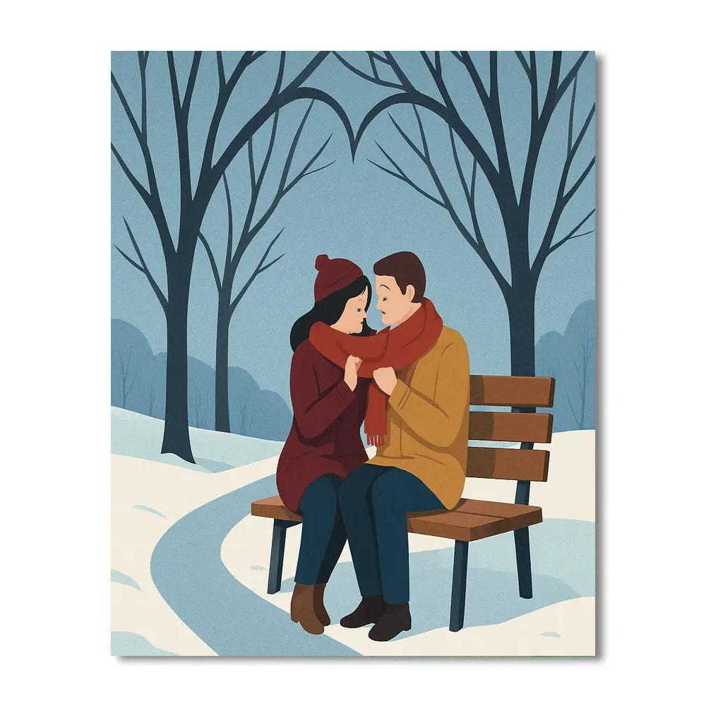 Snowy Park Bench Valentines Day Promise Paint by numbers kits