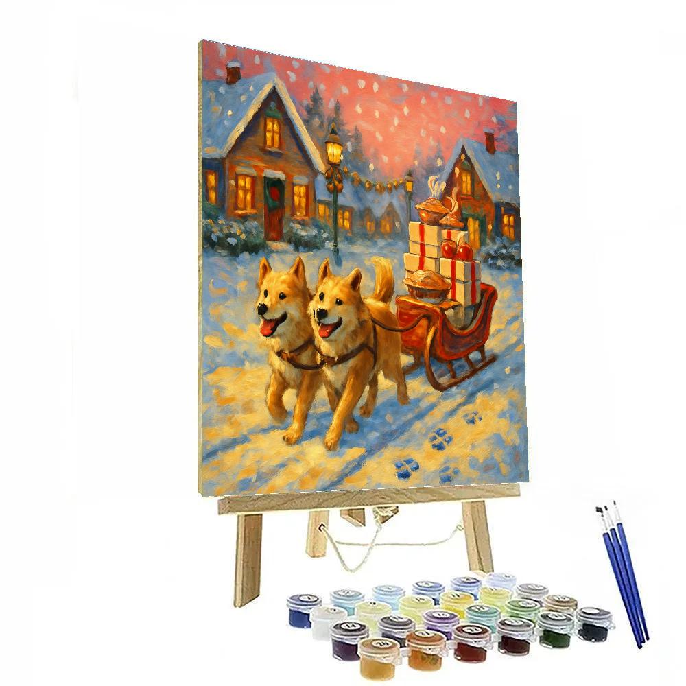 Winter Bakery Delivery By Sleigh Dog Team Paint by numbers art