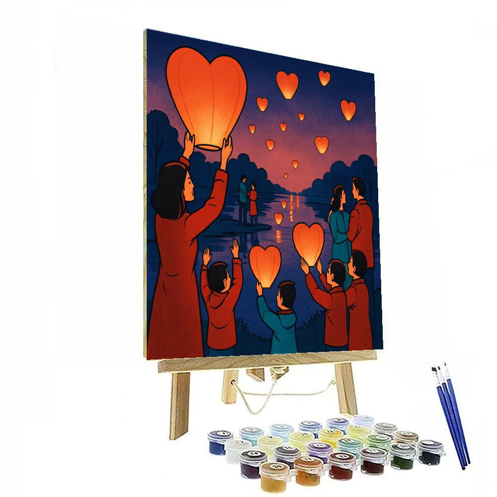 Valentines Day Lantern Festival By The Lake paint by color