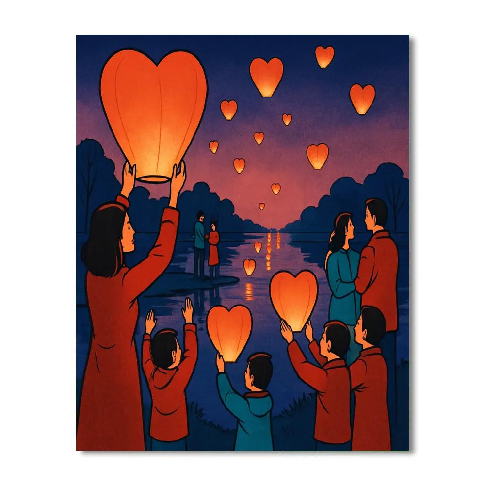 Valentines Day Lantern Festival By The Lake paint by color
