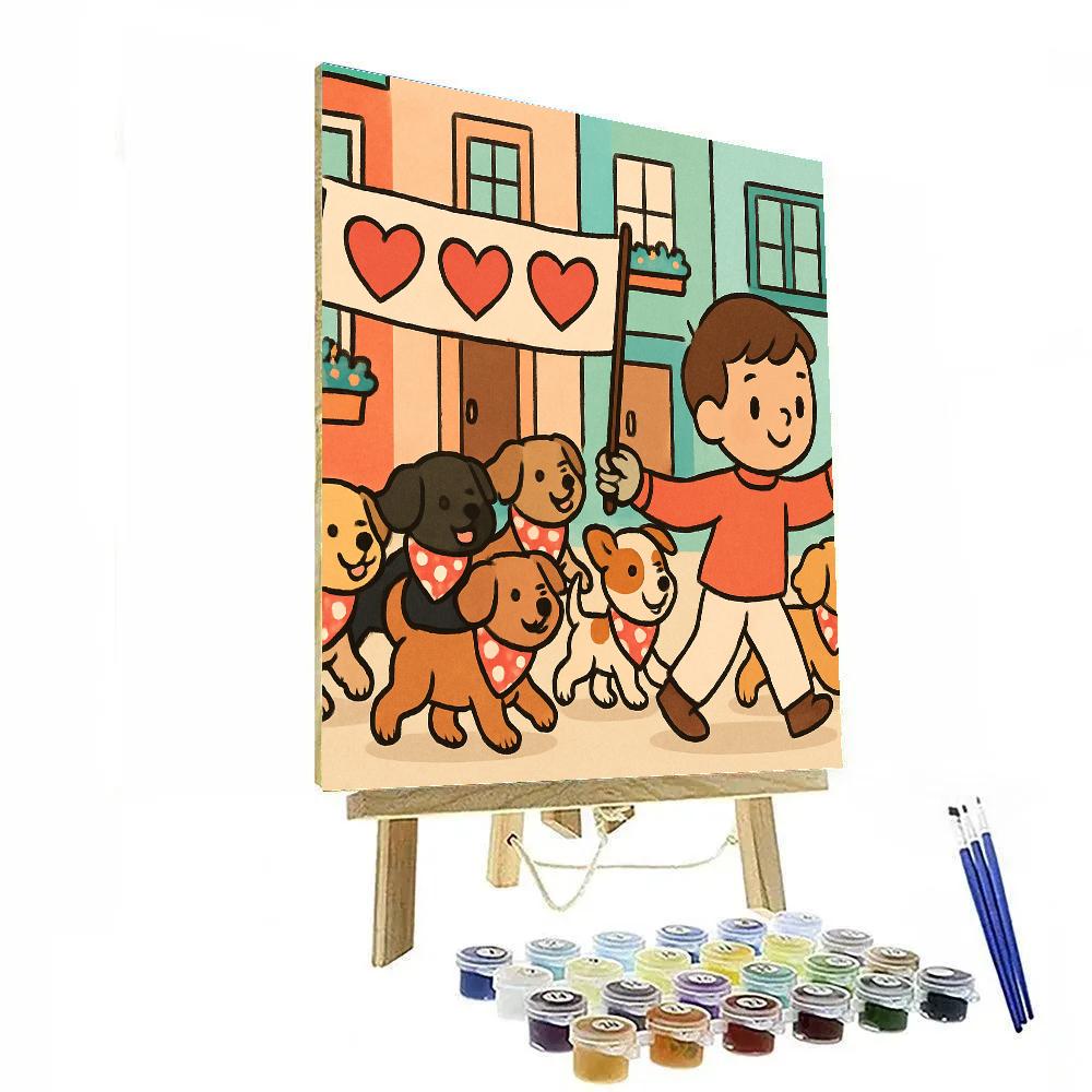 Valentines Day Puppy Parade Of Hearts Painting by numbers kit