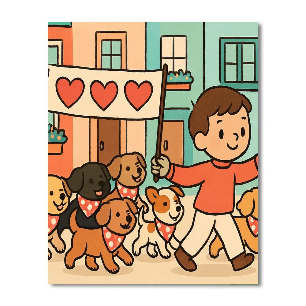 Valentines Day Puppy Parade Of Hearts Painting by numbers kit
