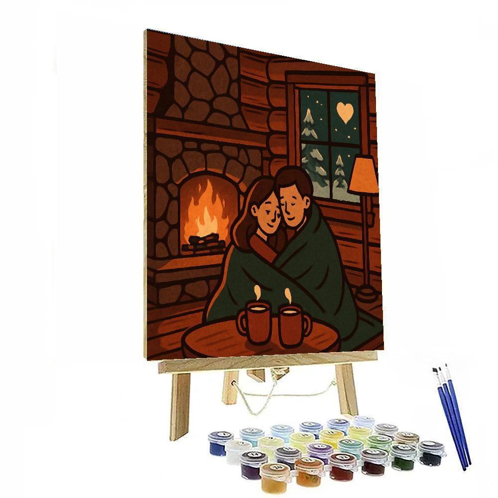 Mountain Cabin Firelight Valentines Day Retreat Paint by numbers art