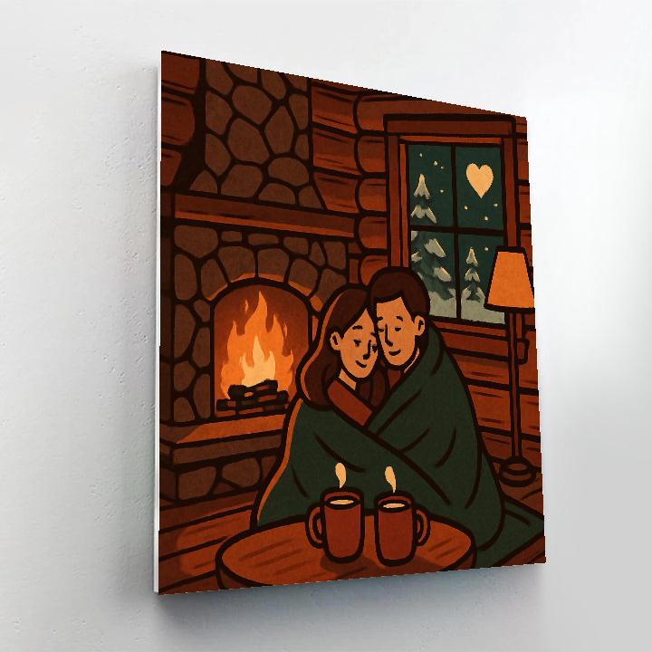 Mountain Cabin Firelight Valentines Day Retreat Paint by numbers art