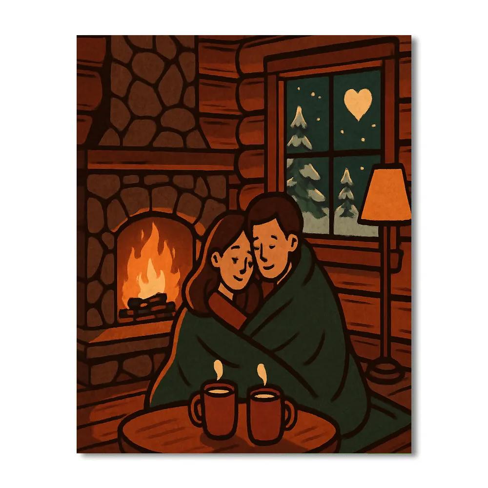 Mountain Cabin Firelight Valentines Day Retreat Paint by numbers art