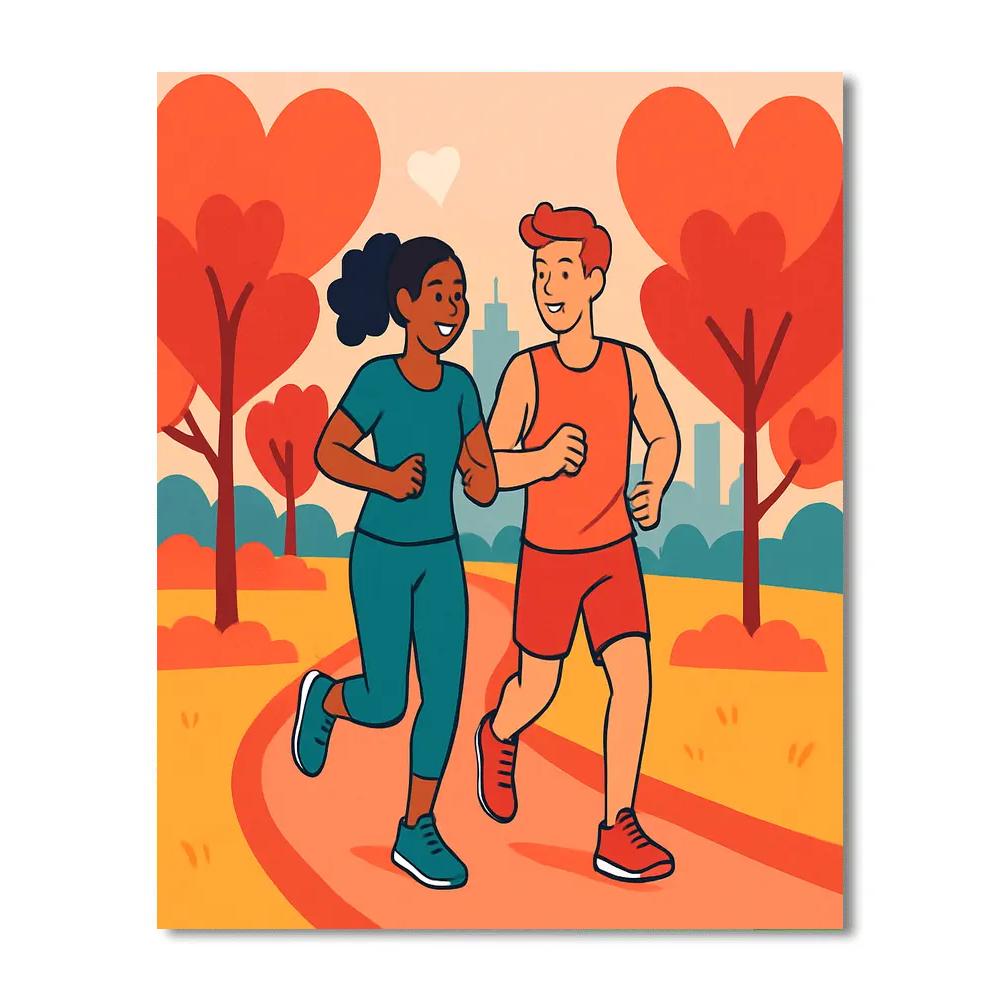 City Park Jogging Buddies On Valentines Day Painting by numbers kit