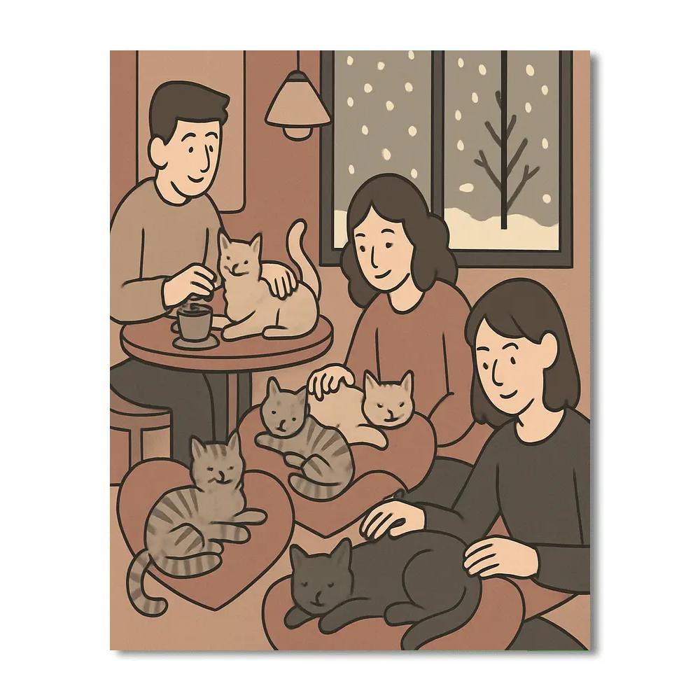 Cat Cafe Cuddles For Valentines Day Number painting