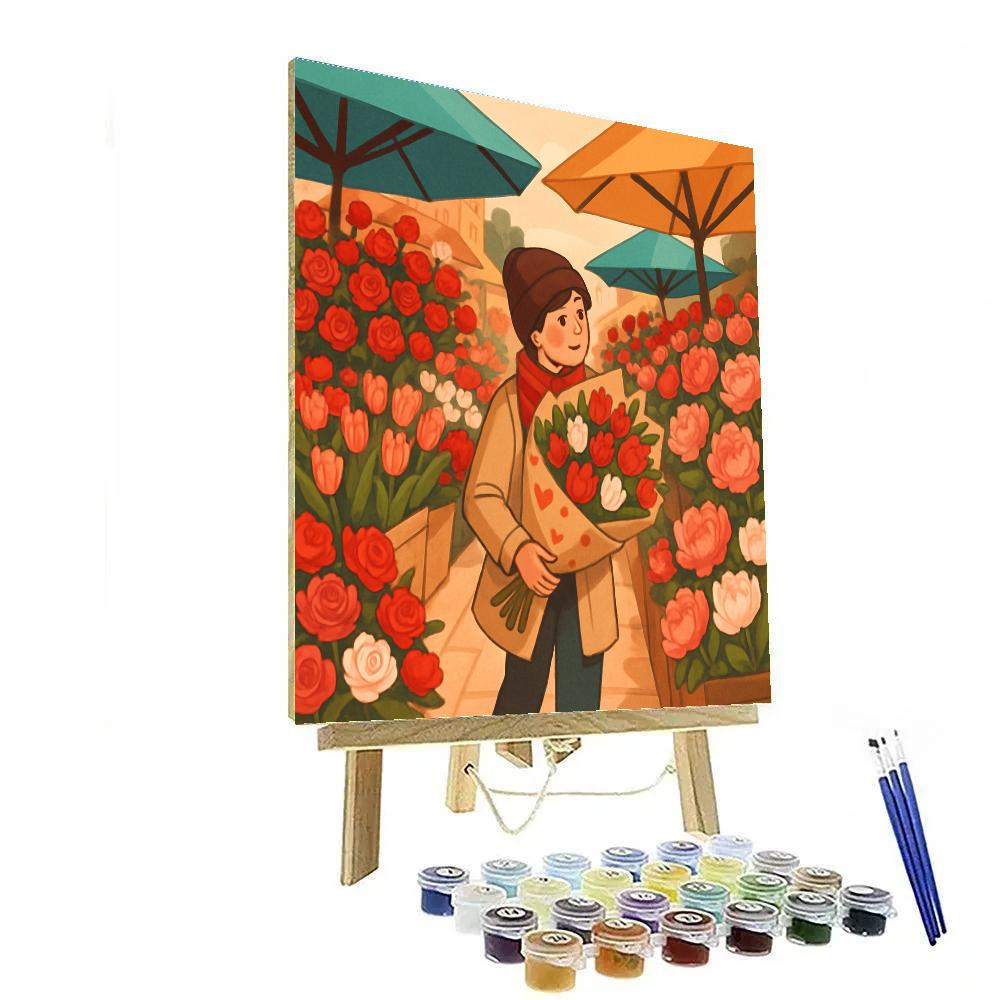 Flower Market Stroll On Valentines Day Morning Painting by numbers kit