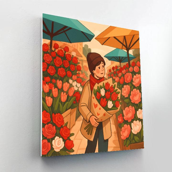 Flower Market Stroll On Valentines Day Morning Painting by numbers kit