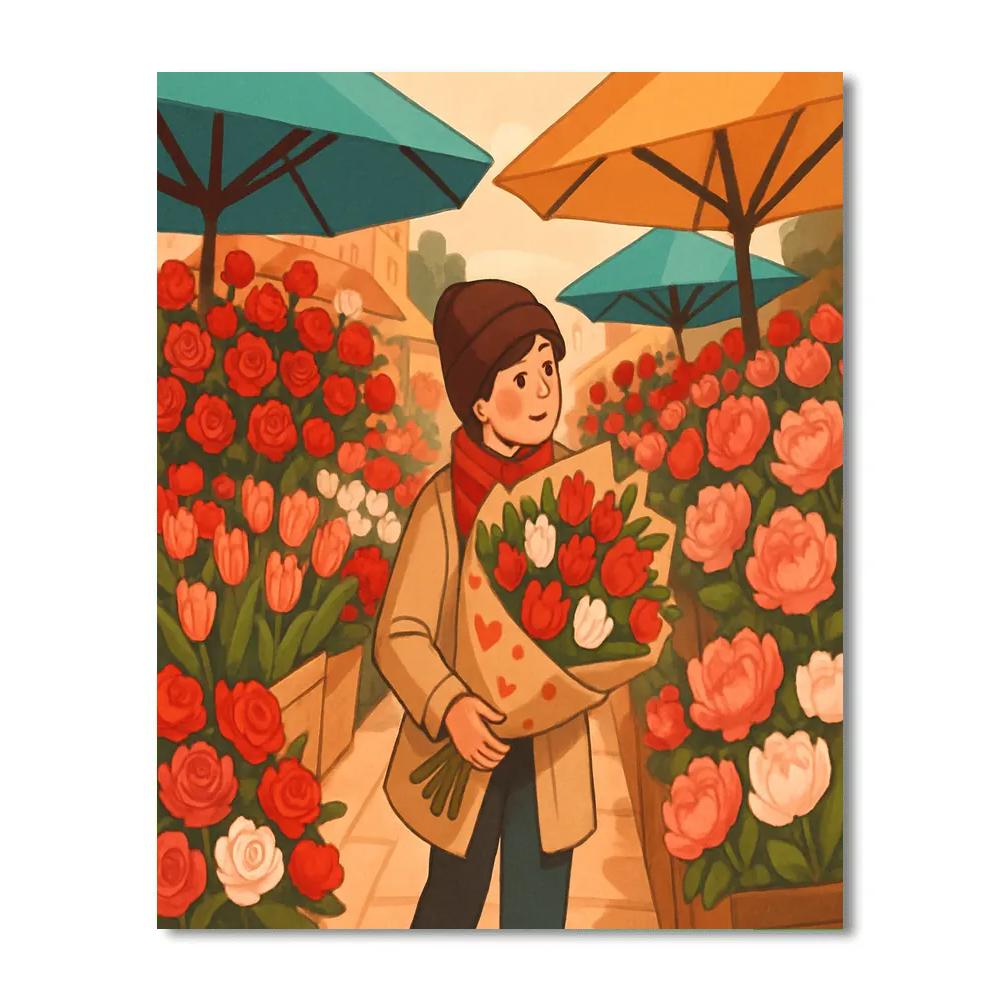 Flower Market Stroll On Valentines Day Morning Painting by numbers kit