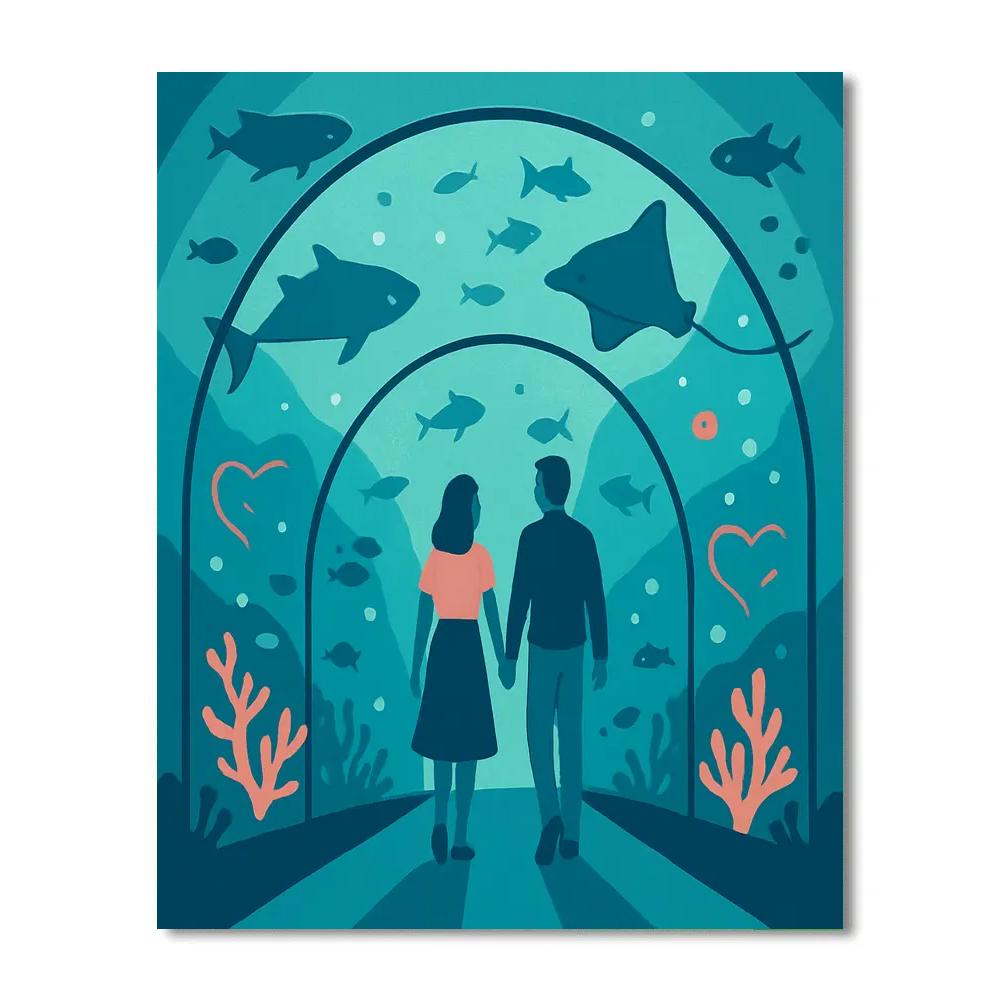 Underwater Aquarium Tunnel Valentines Day Walk Number painting