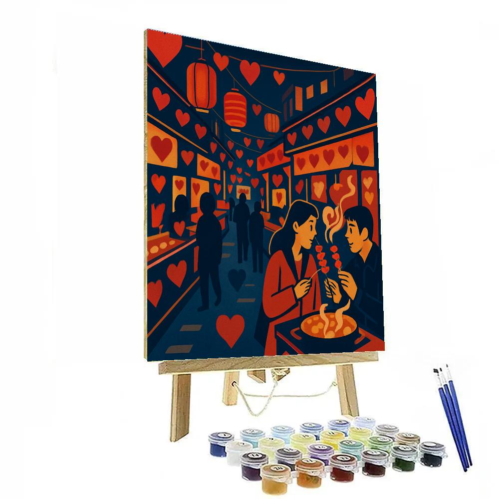 Valentines Day Street Food Night Market painting number kit