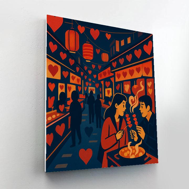 Valentines Day Street Food Night Market painting number kit