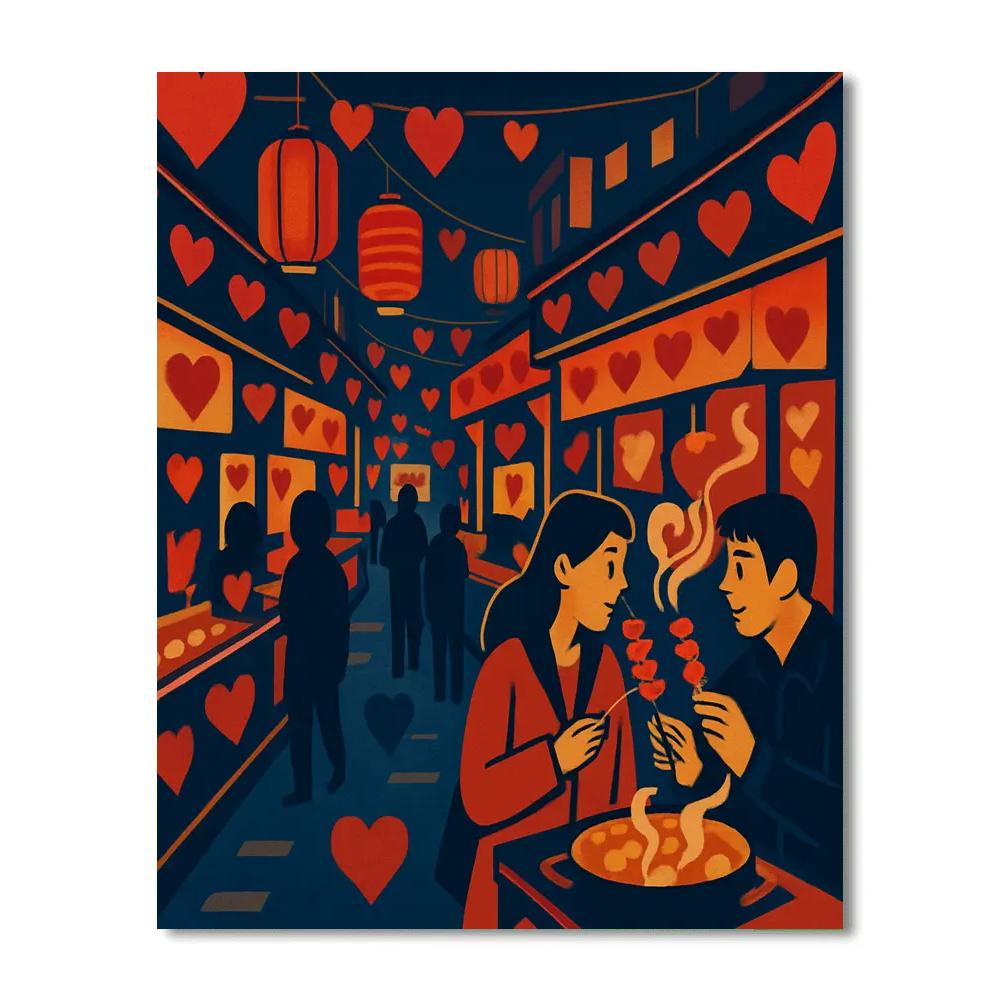 Valentines Day Street Food Night Market painting number kit
