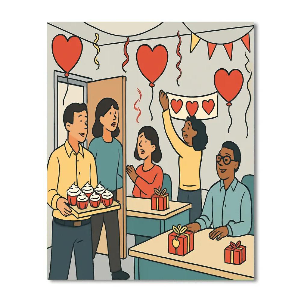 Valentines Day Balloon Filled Office Surprise painting number kit