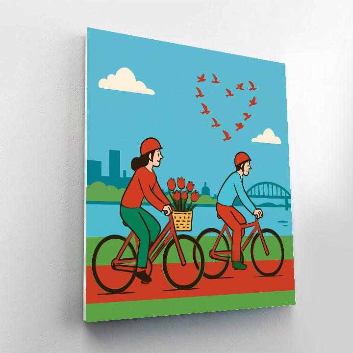 Riverside Bike Ride For Valentines Day Numbered painting kits