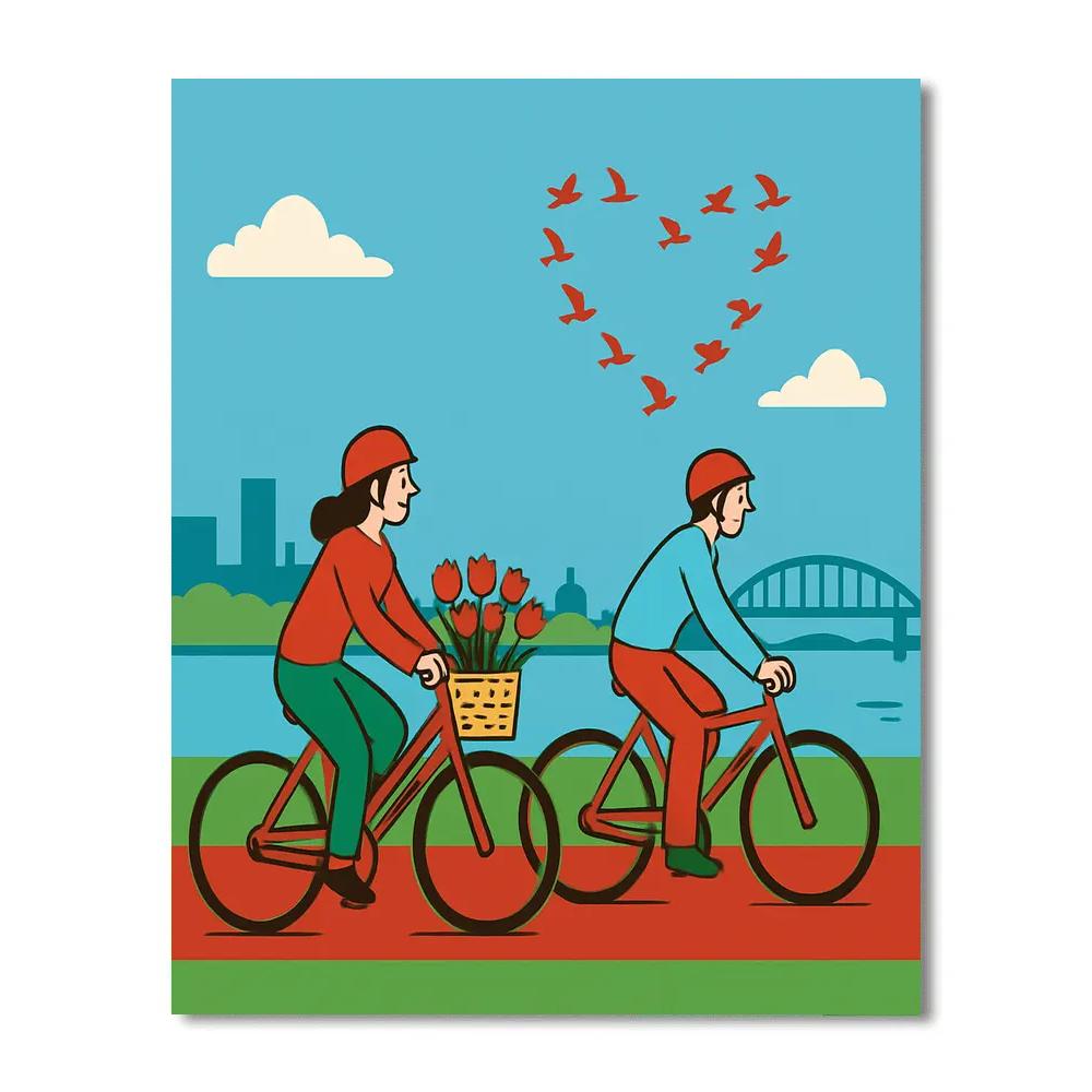 Riverside Bike Ride For Valentines Day Numbered painting kits