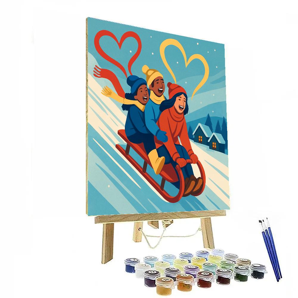 Valentines Day Sled Ride With Friends Paint by numbers art