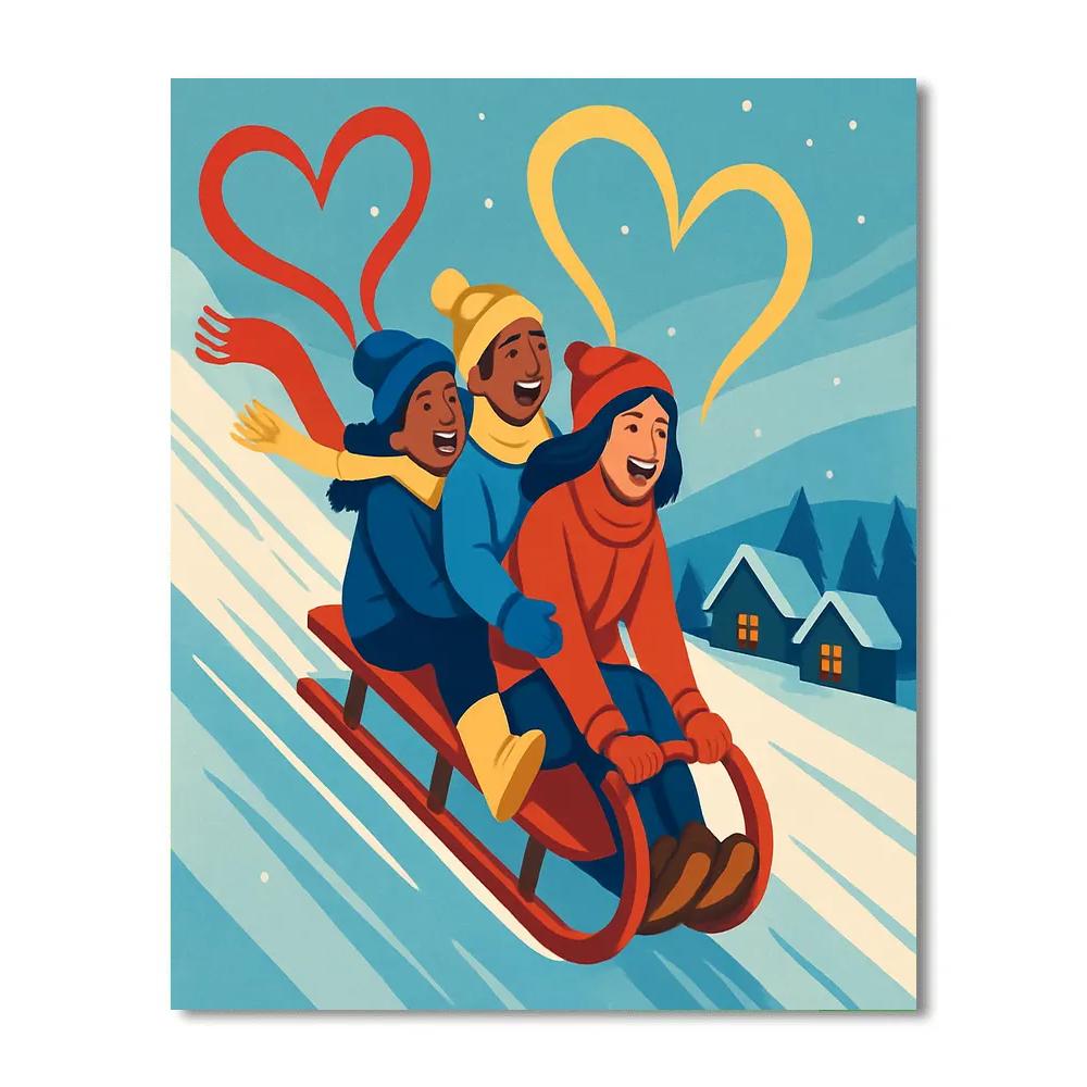 Valentines Day Sled Ride With Friends Paint by numbers art