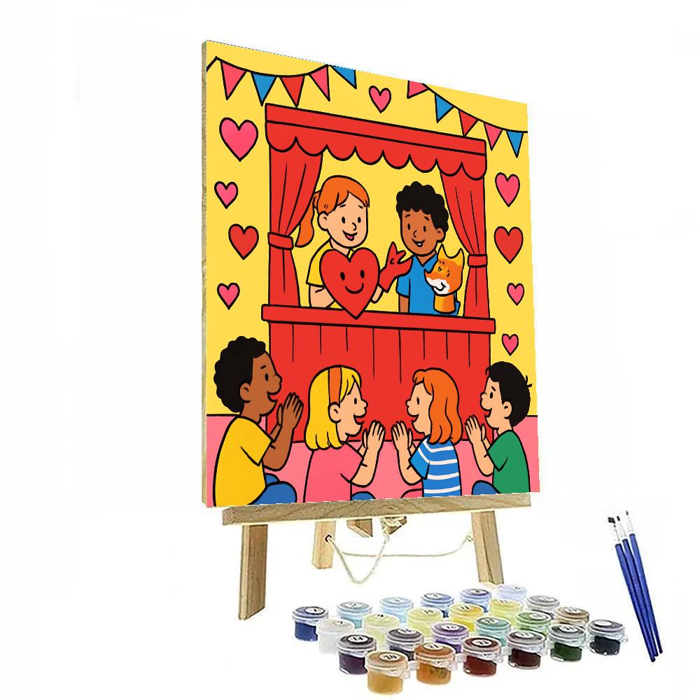 Kids Puppet Show On Valentines Day Stage paint by color