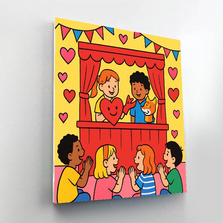 Kids Puppet Show On Valentines Day Stage paint by color