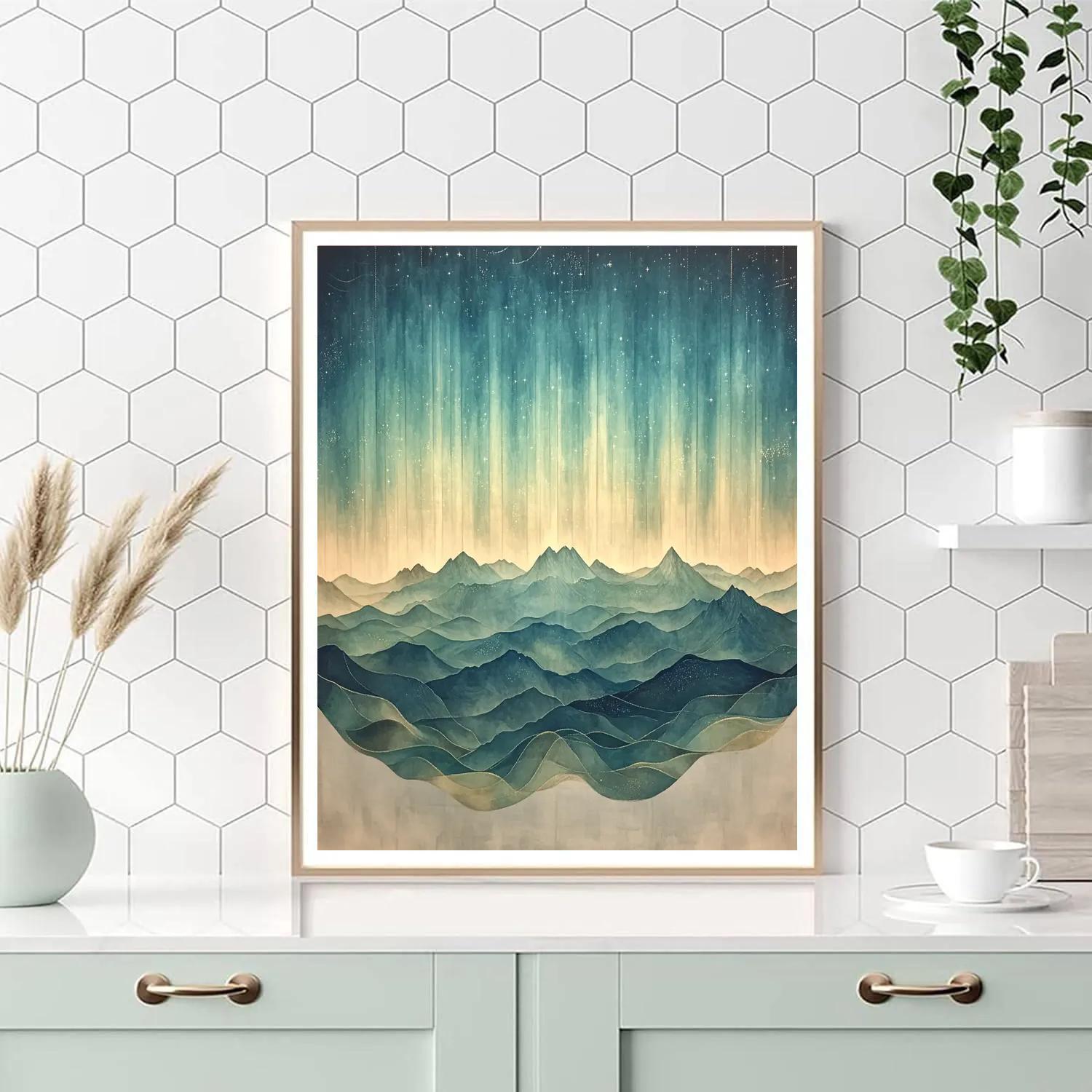 Leonardo Da Vinci Inspired Aurora Over Silent Mountains Paint by numbers kits