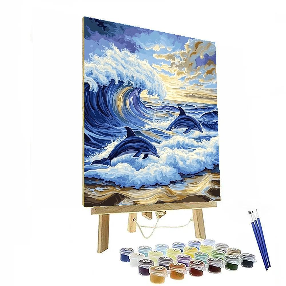 Hokusai Inspired Stormy Ocean With Dolphins Painting by numbers kit