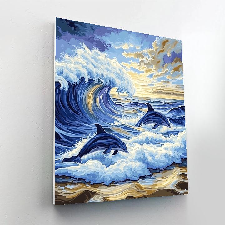 Hokusai Inspired Stormy Ocean With Dolphins Painting by numbers kit