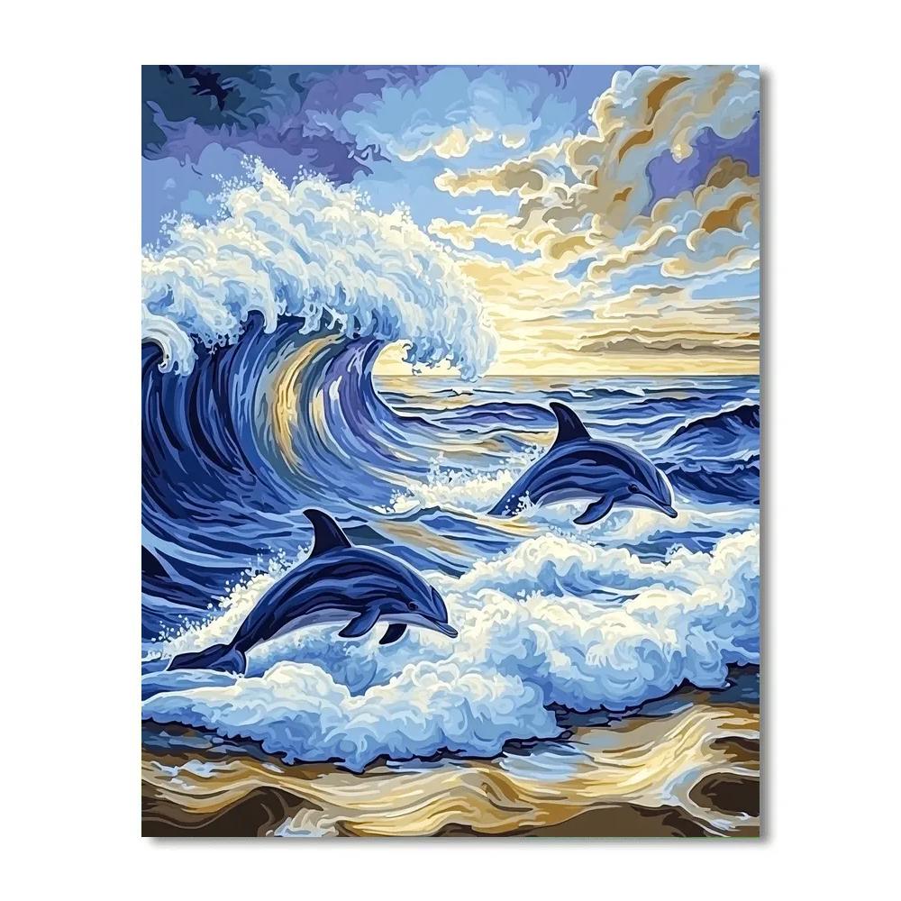 Hokusai Inspired Stormy Ocean With Dolphins Painting by numbers kit