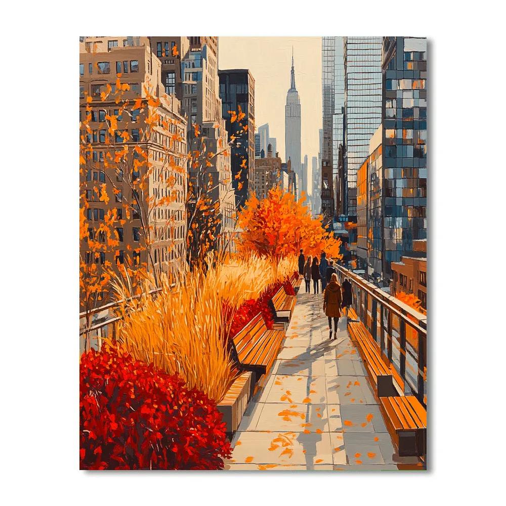 Autumn Walkway In High Line Park New York City United States Number painting