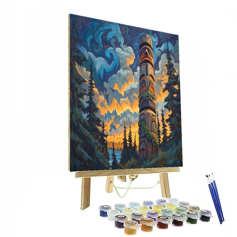 Emily Carr Inspired Stormlit Totem Grove At Tide Edge Painting by numbers kit