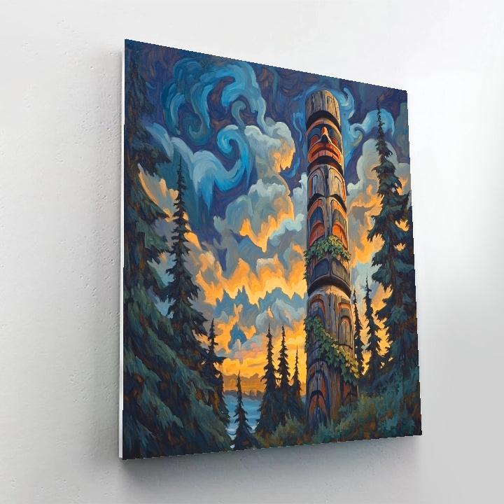 Emily Carr Inspired Stormlit Totem Grove At Tide Edge Painting by numbers kit