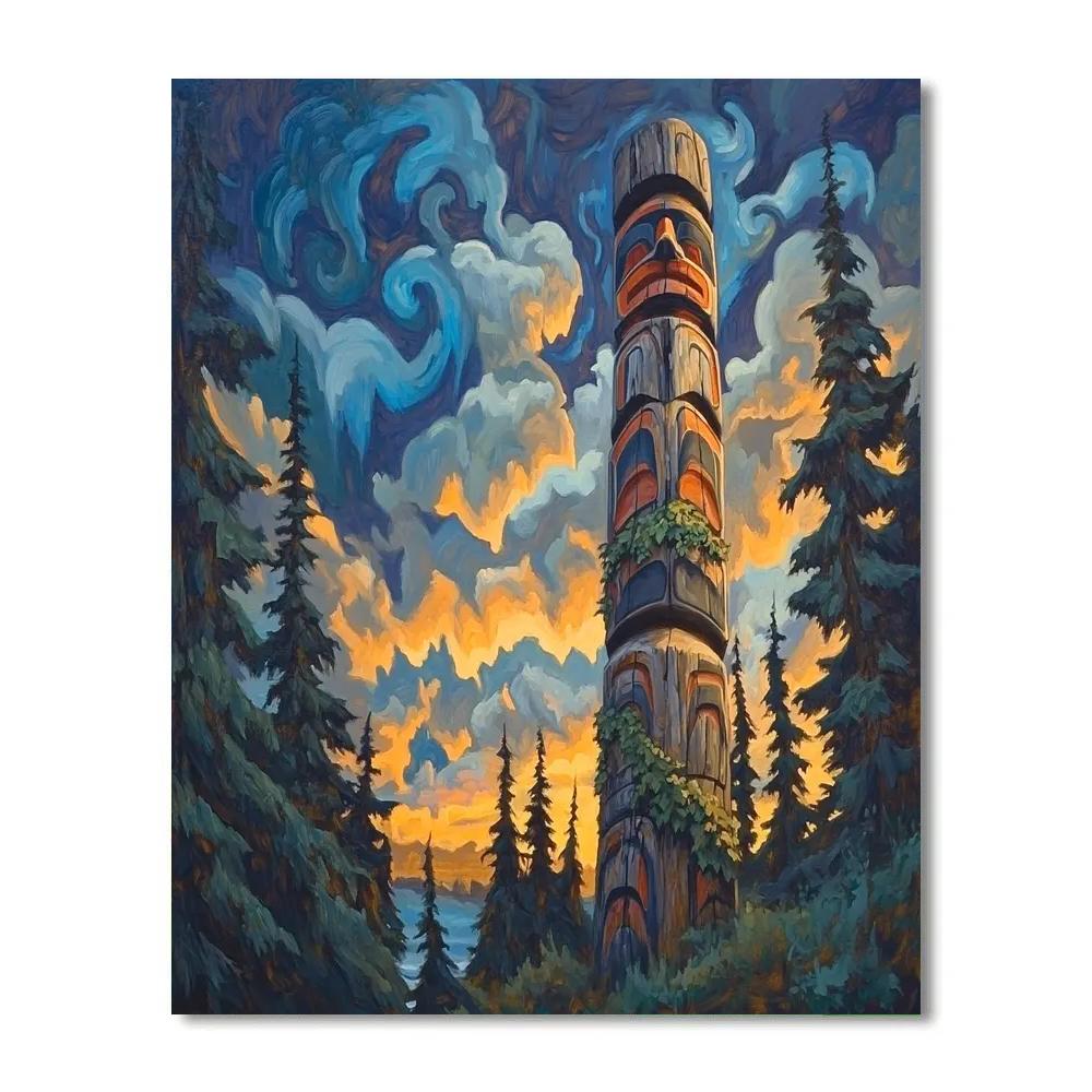 Emily Carr Inspired Stormlit Totem Grove At Tide Edge Painting by numbers kit