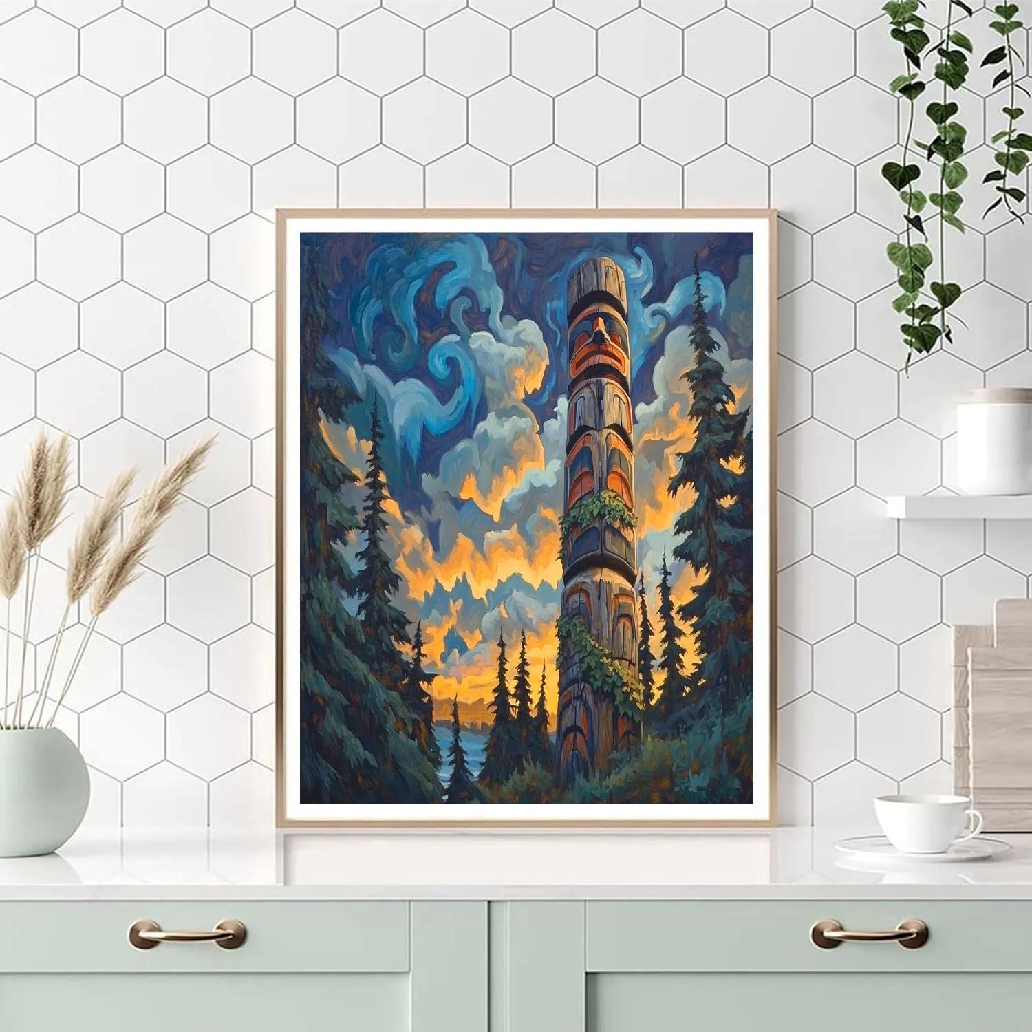 Emily Carr Inspired Stormlit Totem Grove At Tide Edge Painting by numbers kit