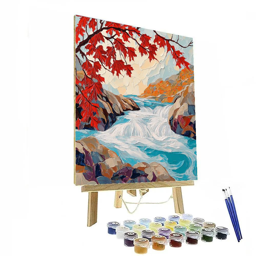 A.Y. Jackson Inspired Spring Breakup Rapids Through Red Maple Veil paint by number