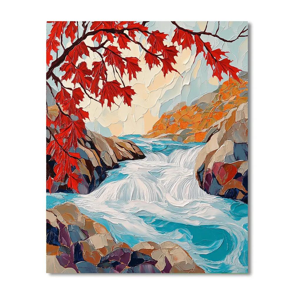 A.Y. Jackson Inspired Spring Breakup Rapids Through Red Maple Veil paint by number