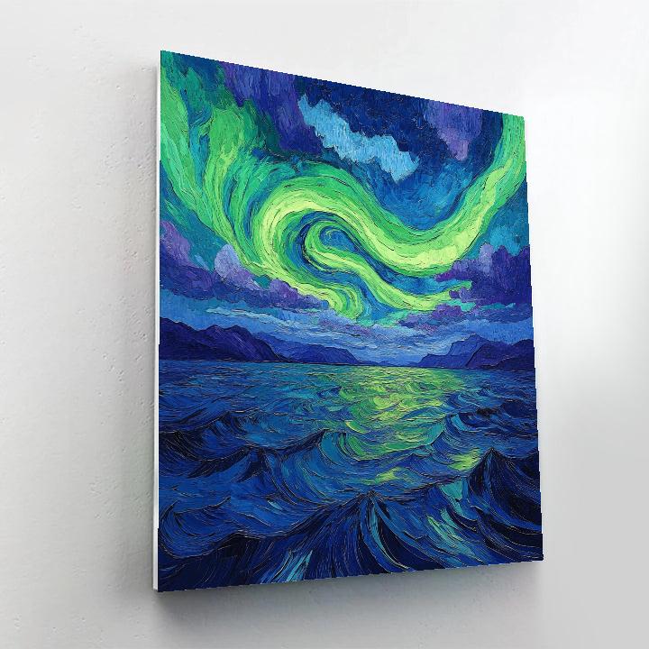 Edvard Munch Inspired Tectonic Aurora Over Silent Fjord paint by number