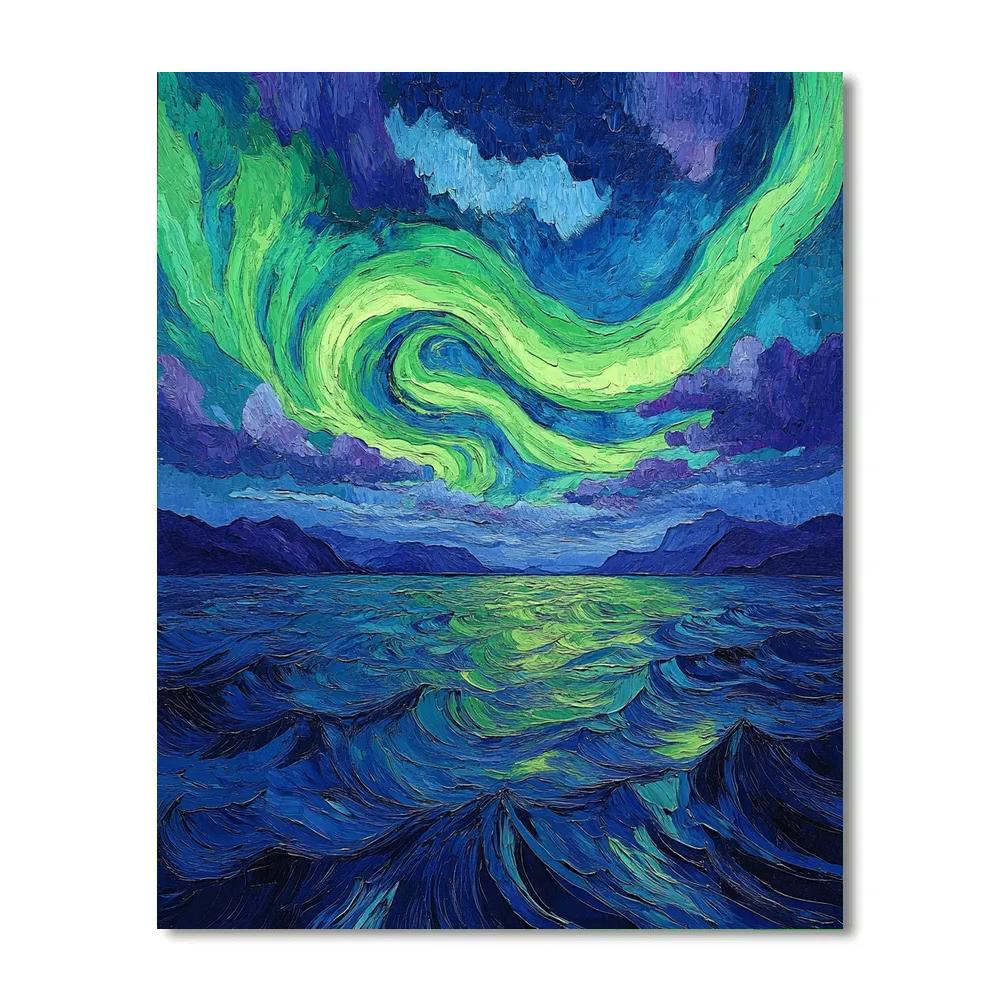 Edvard Munch Inspired Tectonic Aurora Over Silent Fjord paint by number